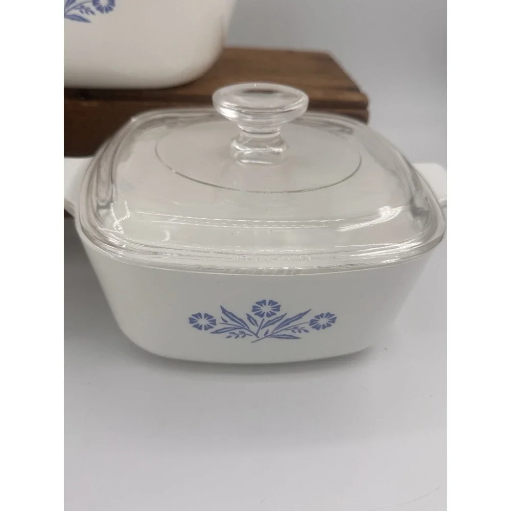 3 VTG Corning Ware Blue Cornflower Casserole Dishes with Lids Bakeware Kitchen